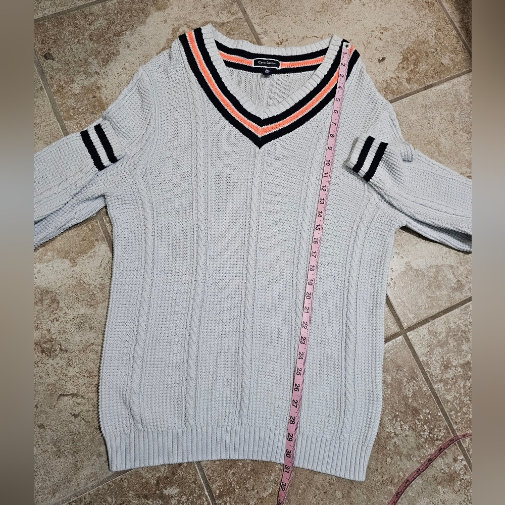 Club Room Mens Large White Cable Knit Cricket Sweater Preppy Varsity V Neck - Picture 6 of 6